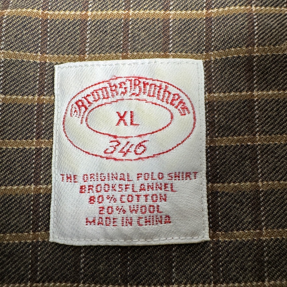Brooks Brothers 346 Mens XL Brown Plaid Cotton Wool Flannel Button Down Shirt - Picture 3 of 8